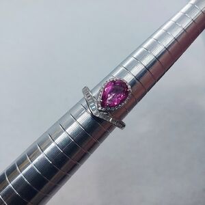 3ct Pink Topaz Chevron Ring In Sterling Silver W/ Natural Zircon Accents